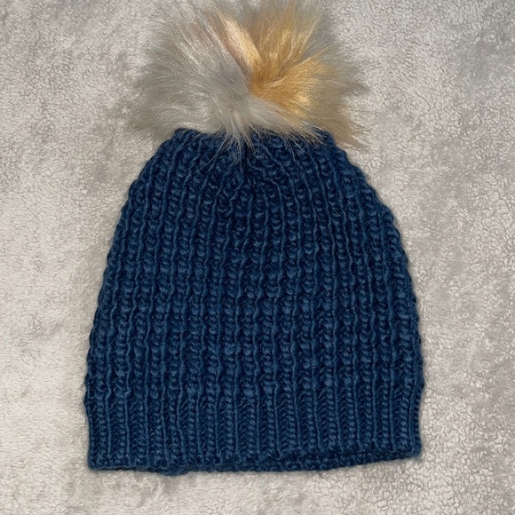 Dark blue winter hat, with puff ball - Picture 1 of 1